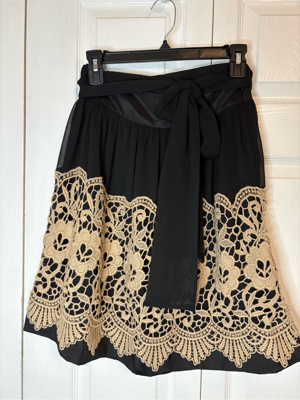 Anthropologie Burlapp XS Black Skirt with Beige Crochet Lace Accent